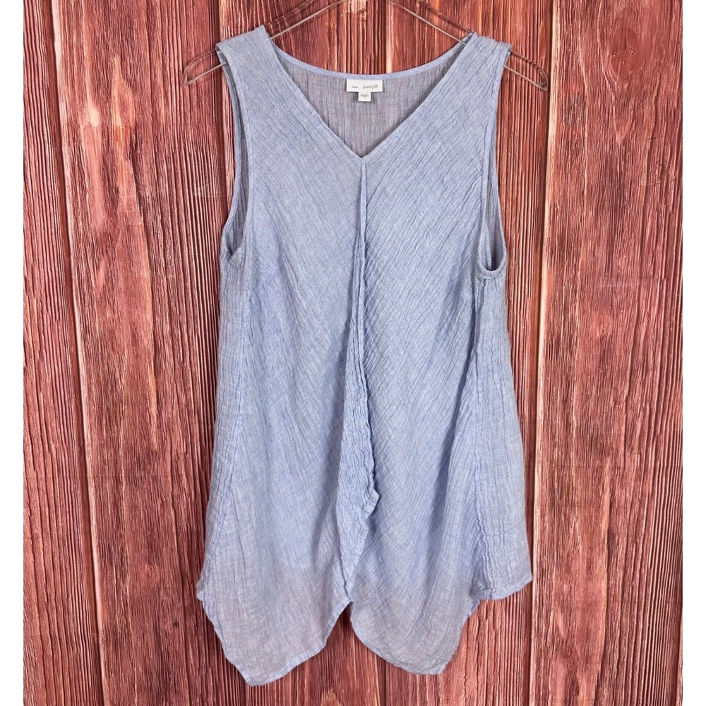 Pure Jill J. Jill Blue 100% Linen Crinkle Gauze Sleeveless Sharkbite Top Large
